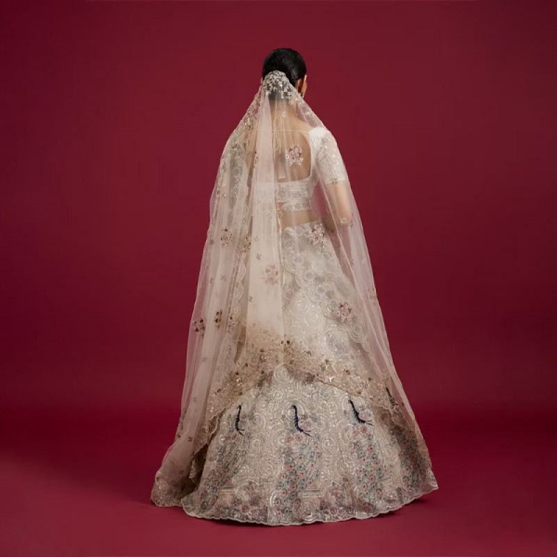 Beige Cream Sitara Embroidered Bridal Lehenga with Stone Work